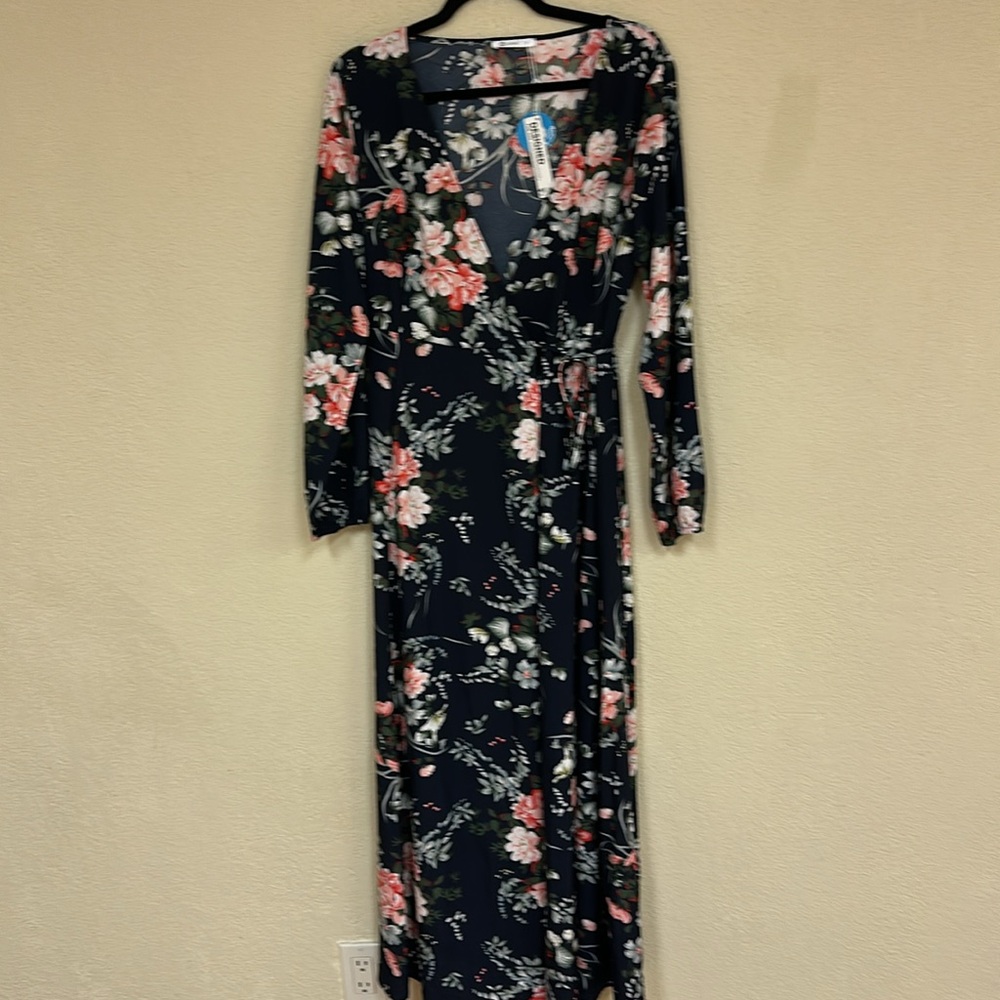 Cupshe NWT Women's floral long sleeve wrap midi dress size M - Picture 3 of 6